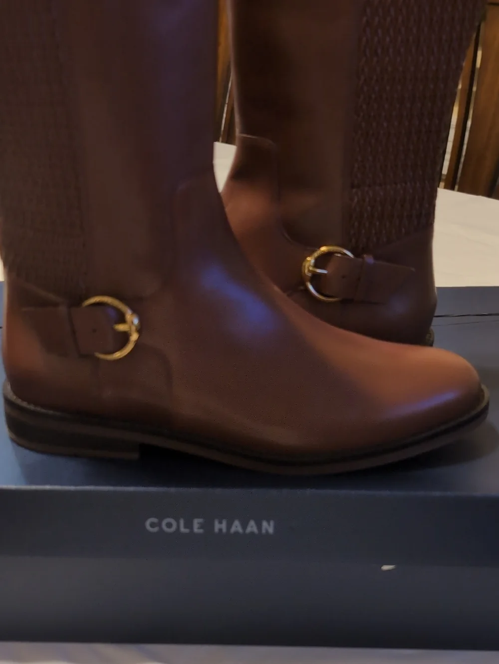 Cole Haan Brown Leather Leather Riding Boots, Size8.5 New In Box